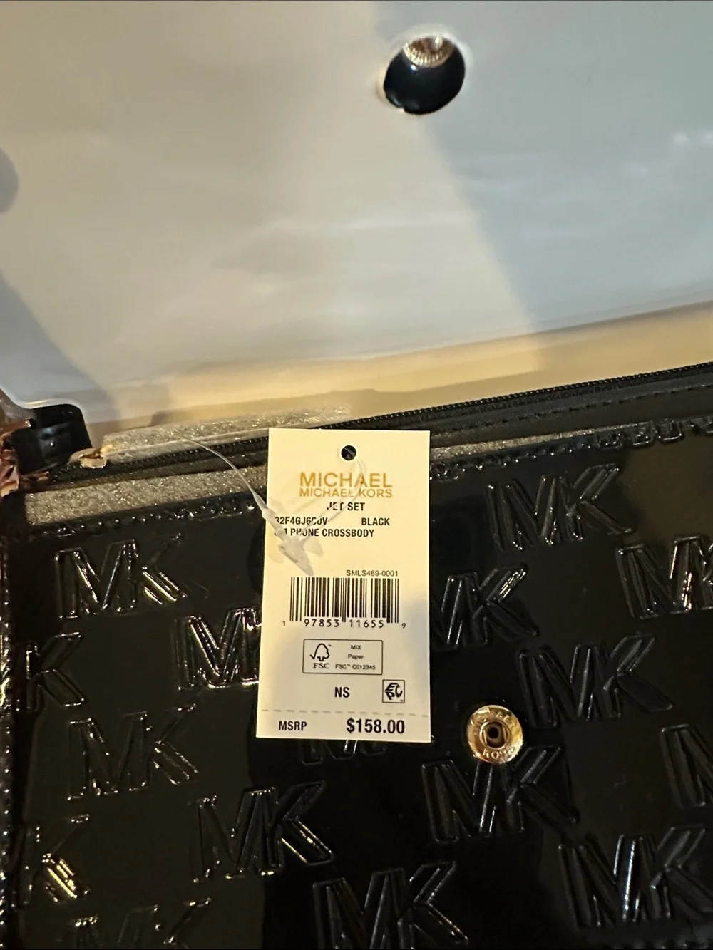 Michael Kors Black Patent MK Logo Crossbody with White Trim